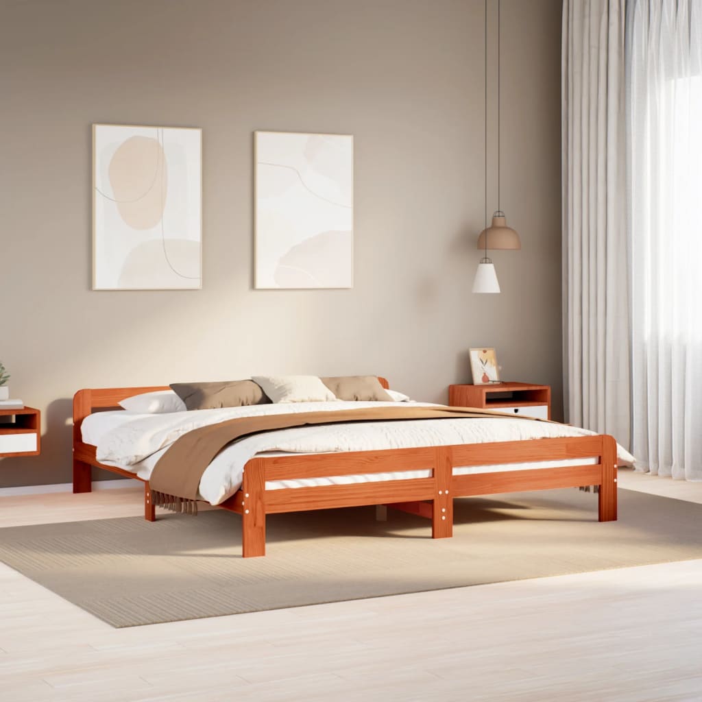 Bed Frame without Mattress Wax Brown 200x200 cm Solid Wood Pine