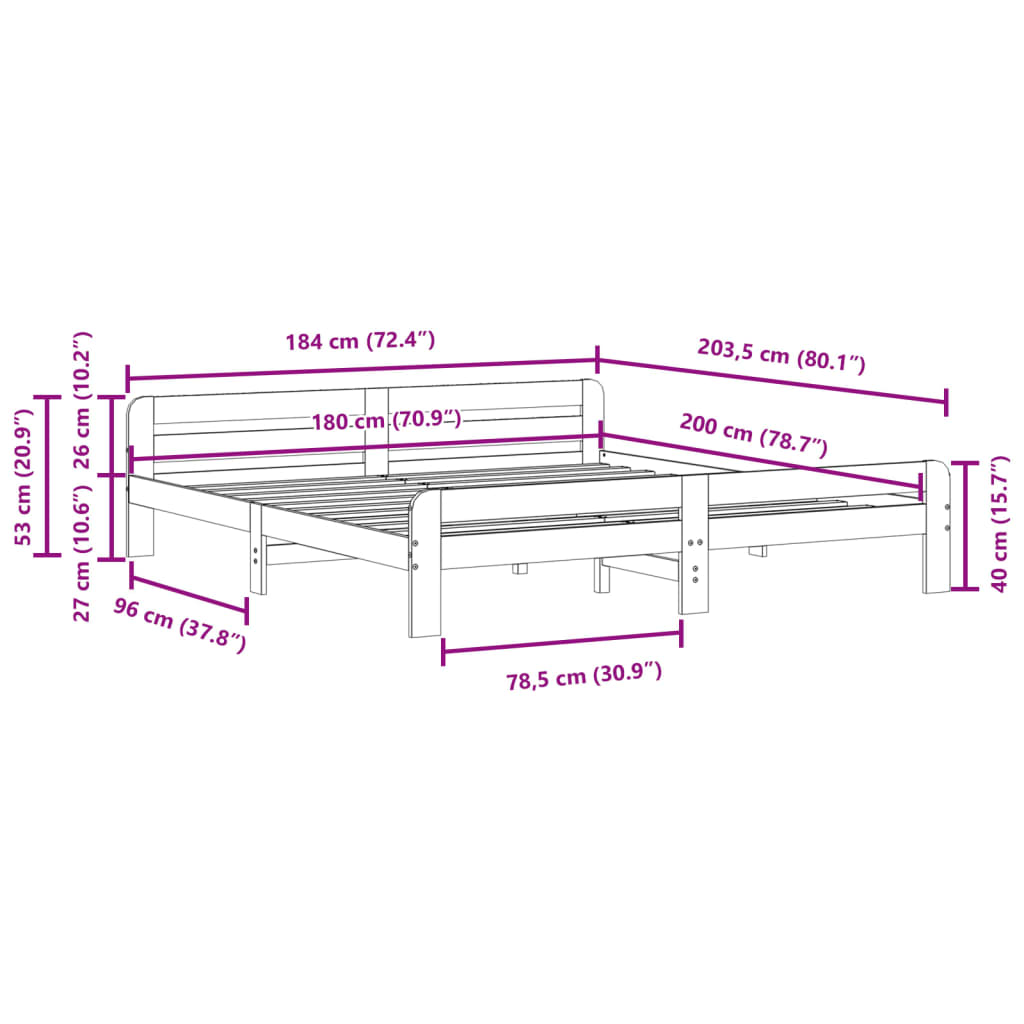 Bed Frame without Mattress 180x200 cm Super King Size Solid Wood Pine