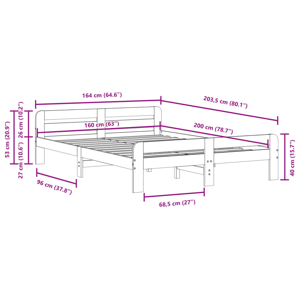 Bed Frame without Mattress 160x200 cm Solid Wood Pine