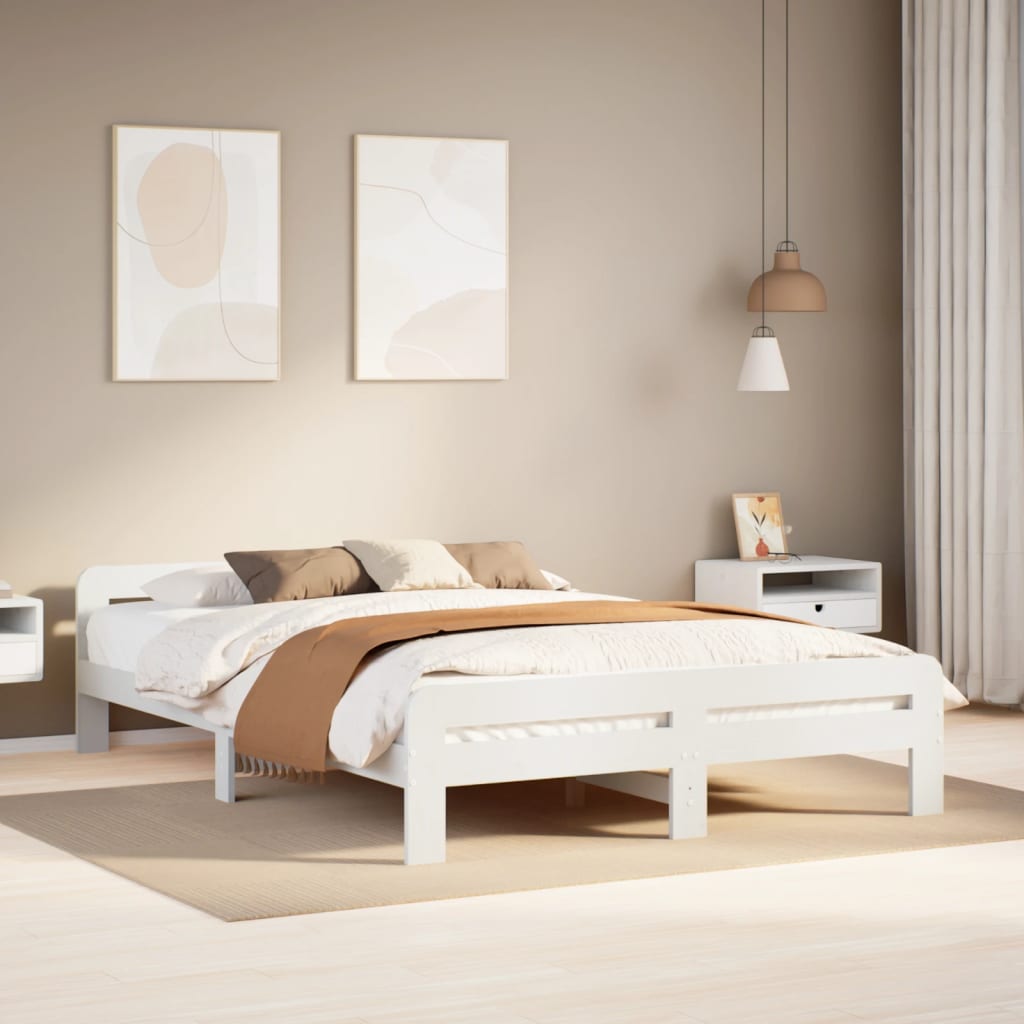 Bed Frame without Mattress White 150x200 cm King Size Solid Wood Pine