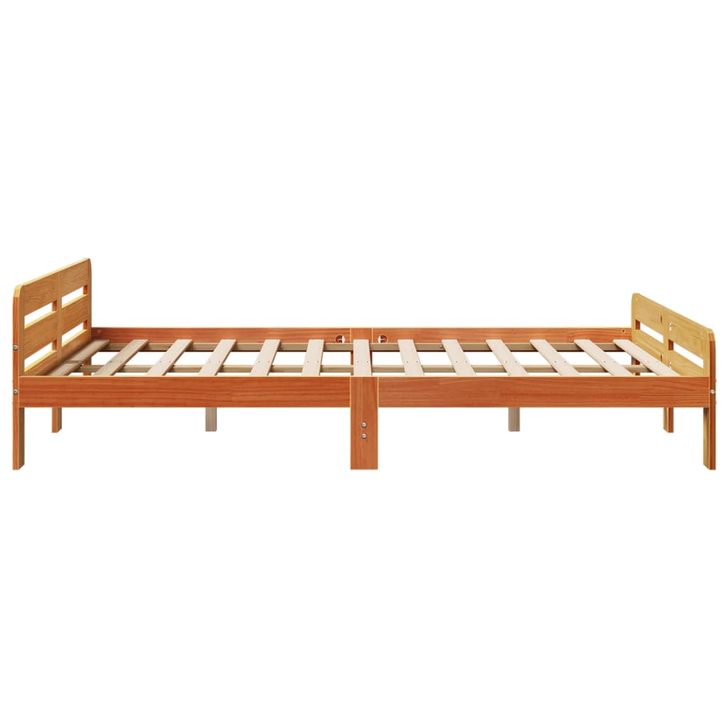 Bed Frame without Mattress Wax Brown 150x200 cm King Size Solid Wood Pine