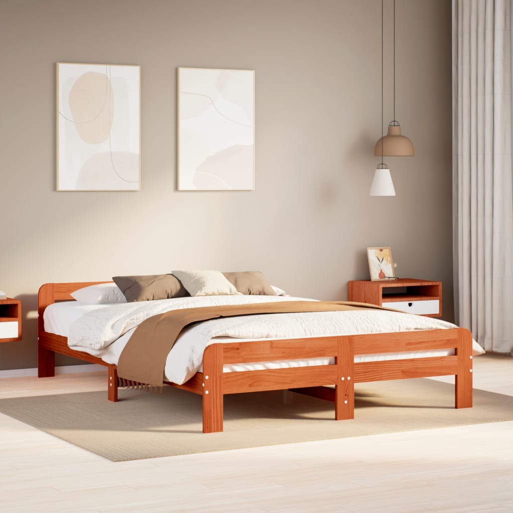 Bed Frame without Mattress Wax Brown 150x200 cm King Size Solid Wood Pine