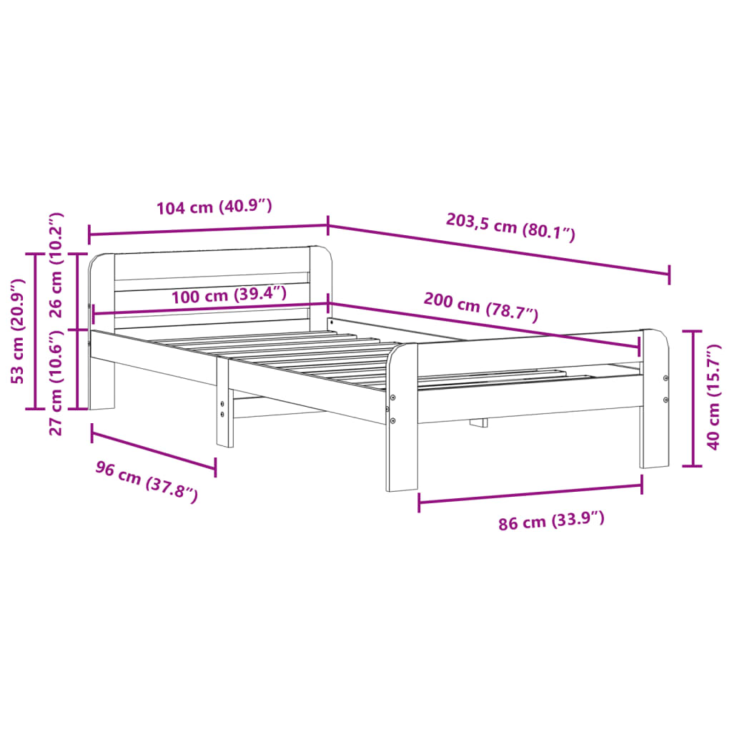 Bed Frame without Mattress 100x200 cm Solid Wood Pine