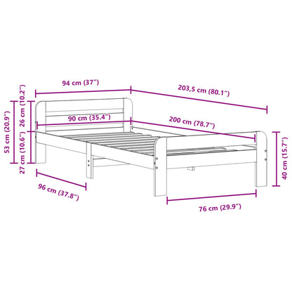 Bed Frame without Mattress 90x200 cm Solid Wood Pine