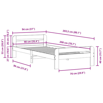 Bed Frame without Mattress White 90x200 cm Solid Wood Pine