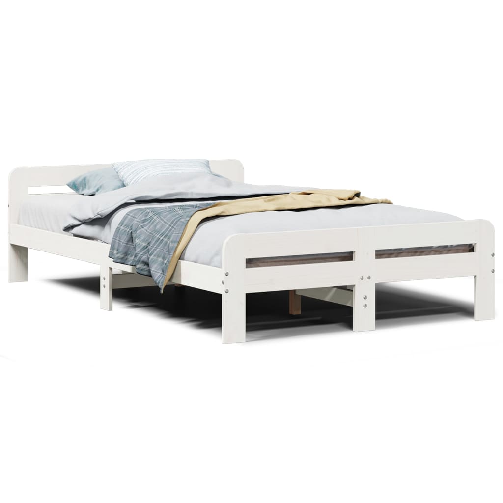 Bed Frame without Mattress White 135x190 cm Double Solid Wood Pine