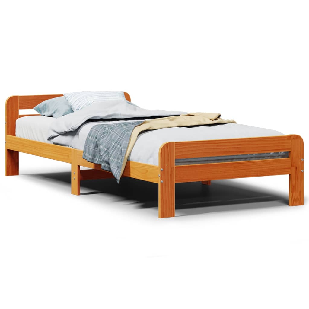 Bed Frame without Mattress Wax Brown 75x190 cm Small Single Solid Wood Pine