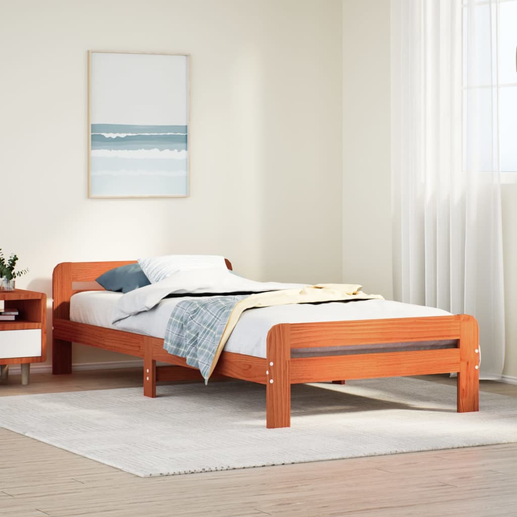 Bed Frame without Mattress Wax Brown 75x190 cm Small Single Solid Wood Pine