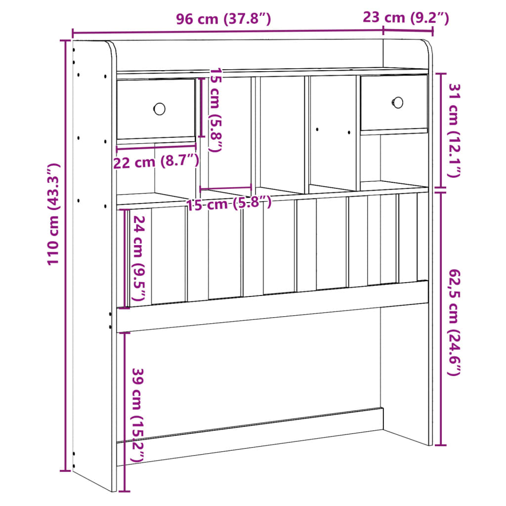 Headboard with Storage 90 cm Solid Wood Pine