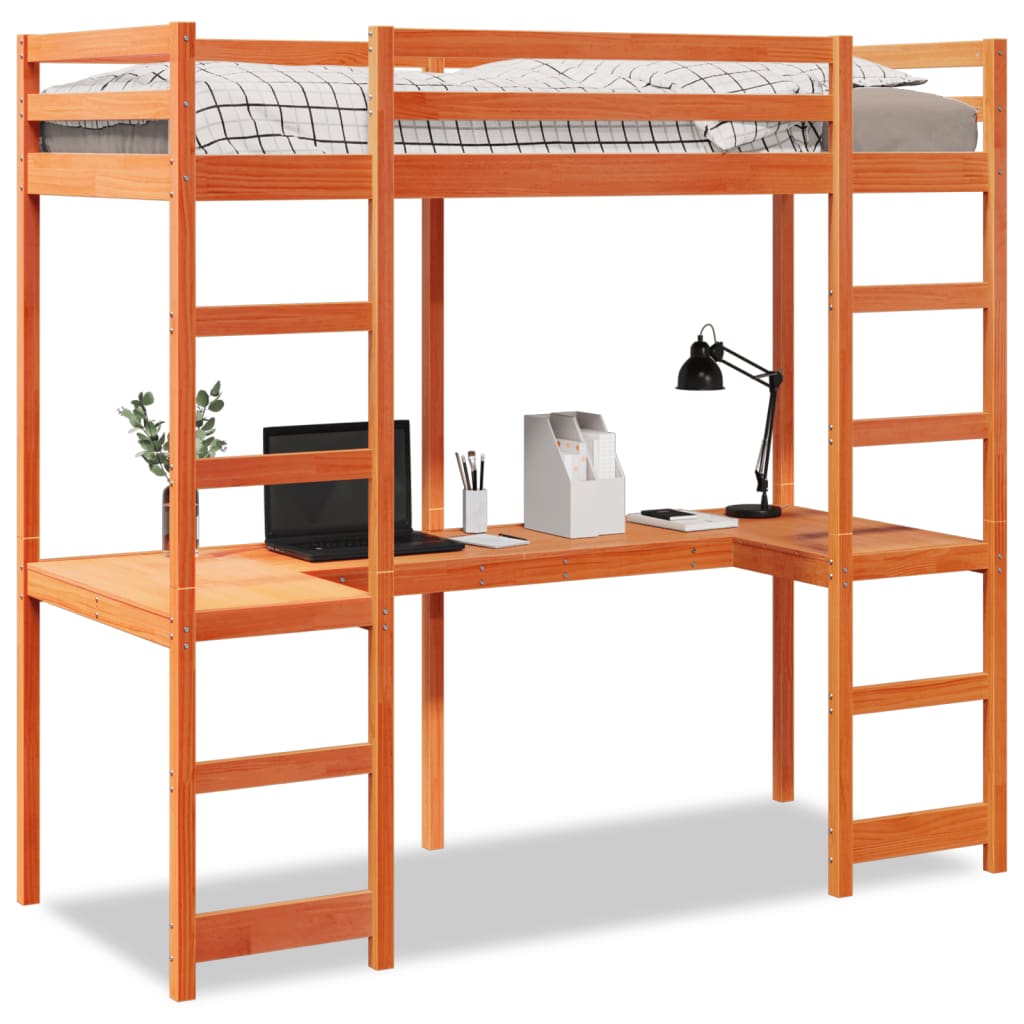 Loft Bed Frame without Mattress Wax Brown 90x200 cm Solid Wood Pine