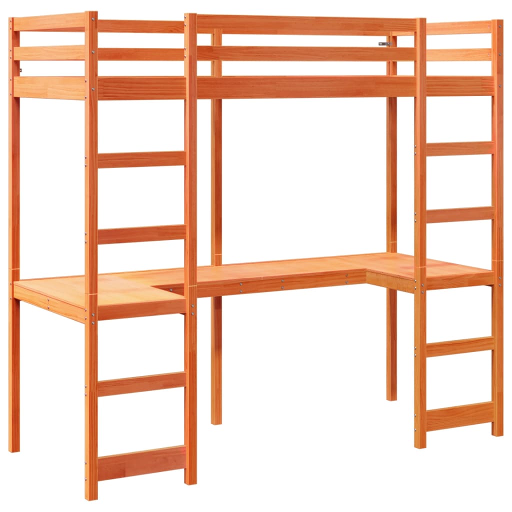 Loft Bed Frame without Mattress Wax Brown 90x200 cm Solid Wood Pine