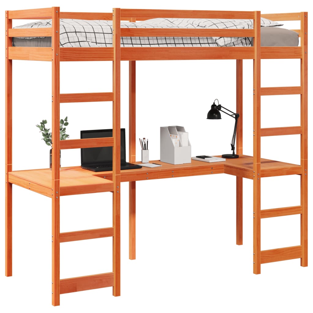 Loft Bed Frame without Mattress Wax Brown 90x200 cm Solid Wood Pine