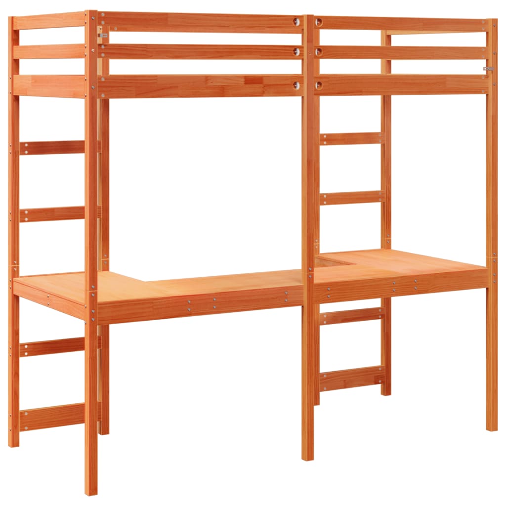 Loft Bed Frame without Mattress Wax Brown 90x200 cm Solid Wood Pine