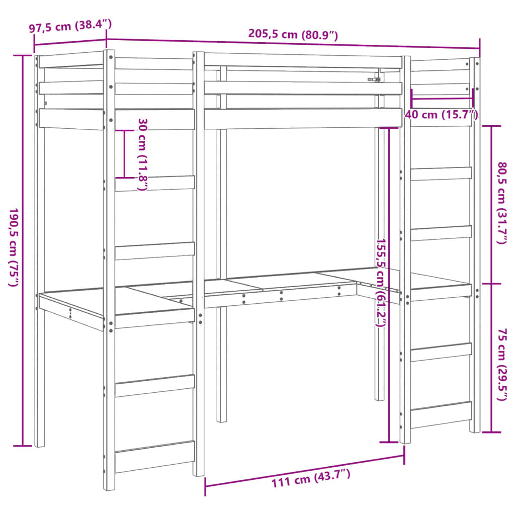 Loft Bed Frame without Mattress Wax Brown 90x200 cm Solid Wood Pine