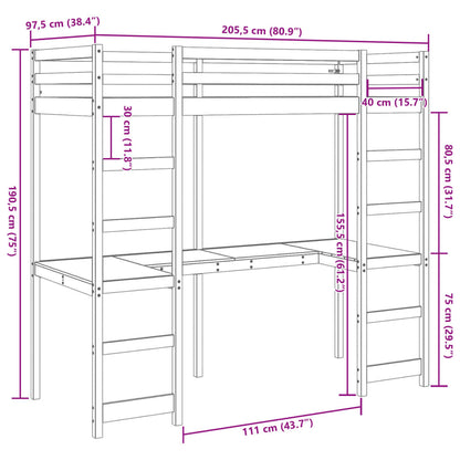 Loft Bed Frame without Mattress Wax Brown 90x200 cm Solid Wood Pine