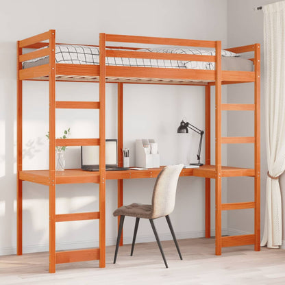 Loft Bed Frame without Mattress Wax Brown 90x200 cm Solid Wood Pine