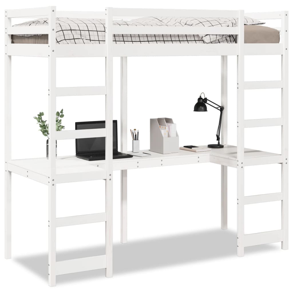 Loft Bed Frame without Mattress White 90x190 cm Single Solid Wood Pine