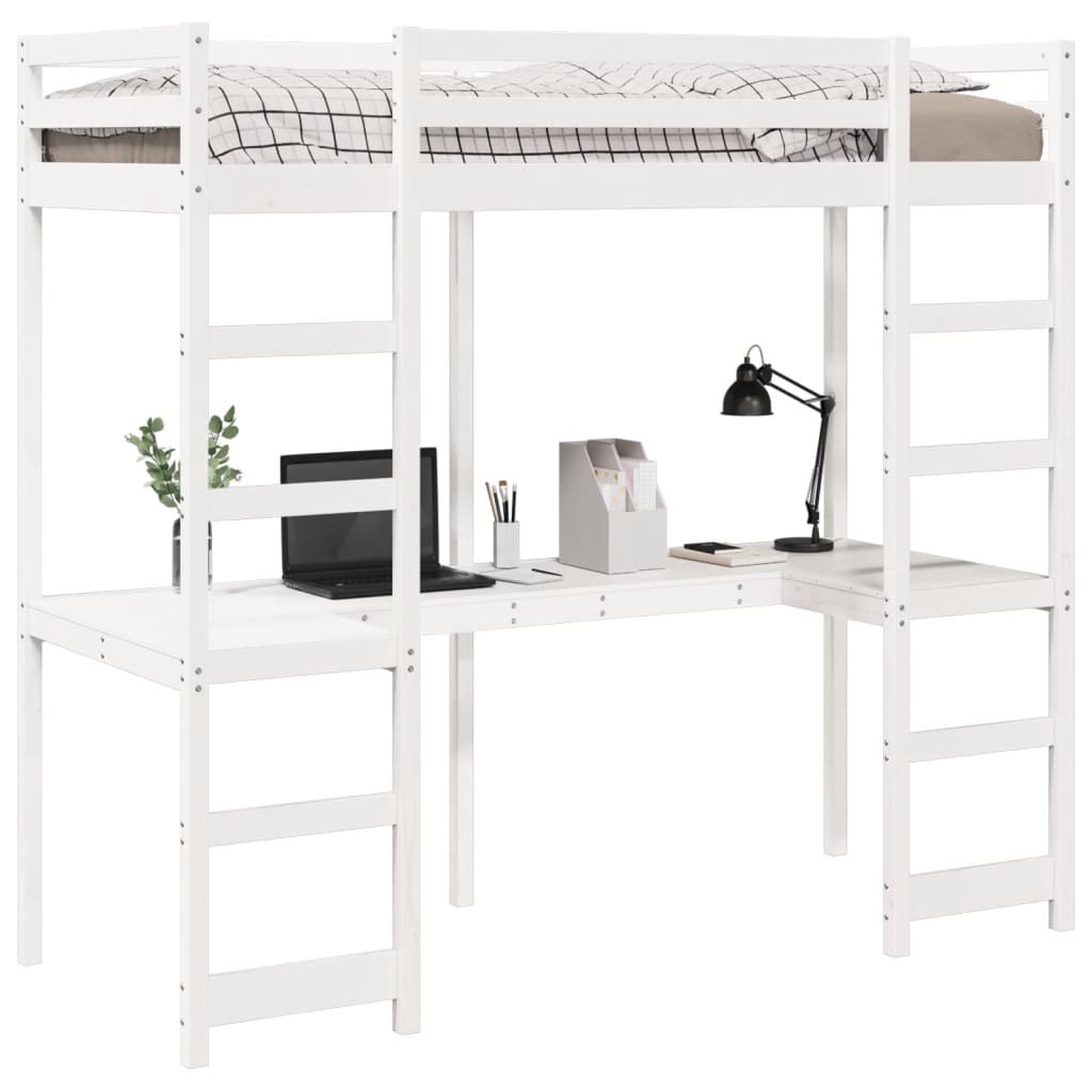 Loft Bed Frame without Mattress White 90x190 cm Single Solid Wood Pine