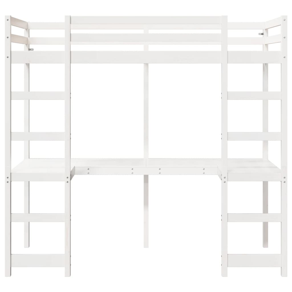 Loft Bed Frame without Mattress White 90x190 cm Single Solid Wood Pine