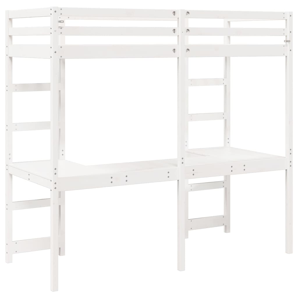 Loft Bed Frame without Mattress White 90x190 cm Single Solid Wood Pine