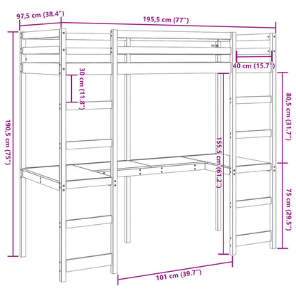 Loft Bed Frame without Mattress White 90x190 cm Single Solid Wood Pine