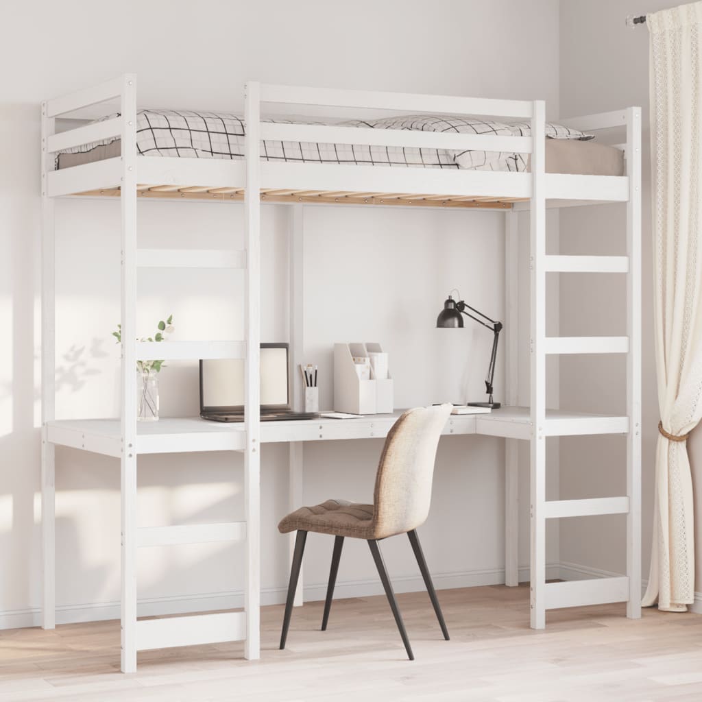 Loft Bed Frame without Mattress White 90x190 cm Single Solid Wood Pine