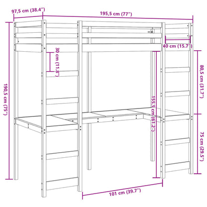 Loft Bed Frame with Desk Wax Brown 90x190 cm Solid Wood Pine