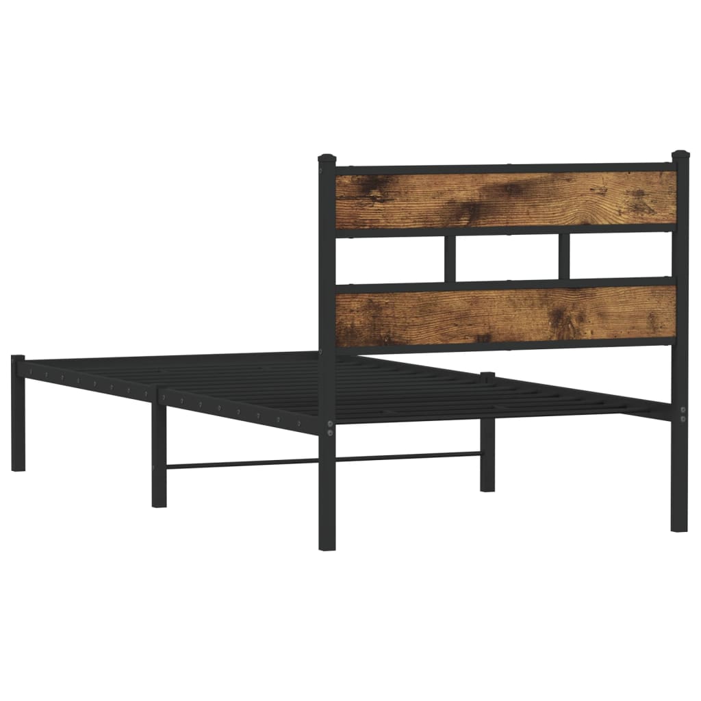 Metal Bed Frame without Mattress Smoked Oak 75x190 cm Small Single