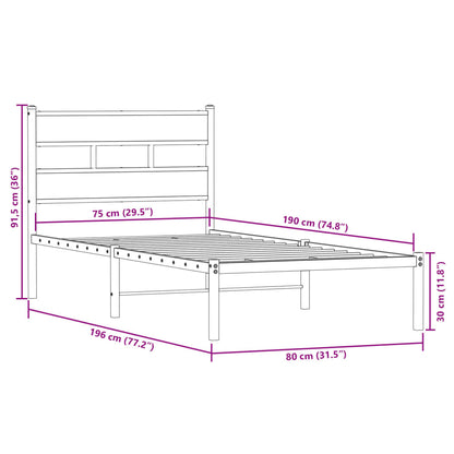 Metal Bed Frame without Mattress Smoked Oak 75x190 cm Small Single