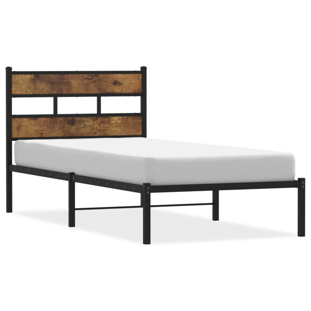 Metal Bed Frame without Mattress Smoked Oak 80x200 cm