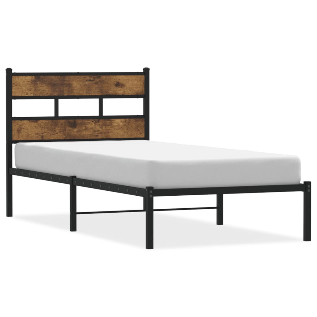 Metal Bed Frame without Mattress Smoked Oak 90x190 cm Single