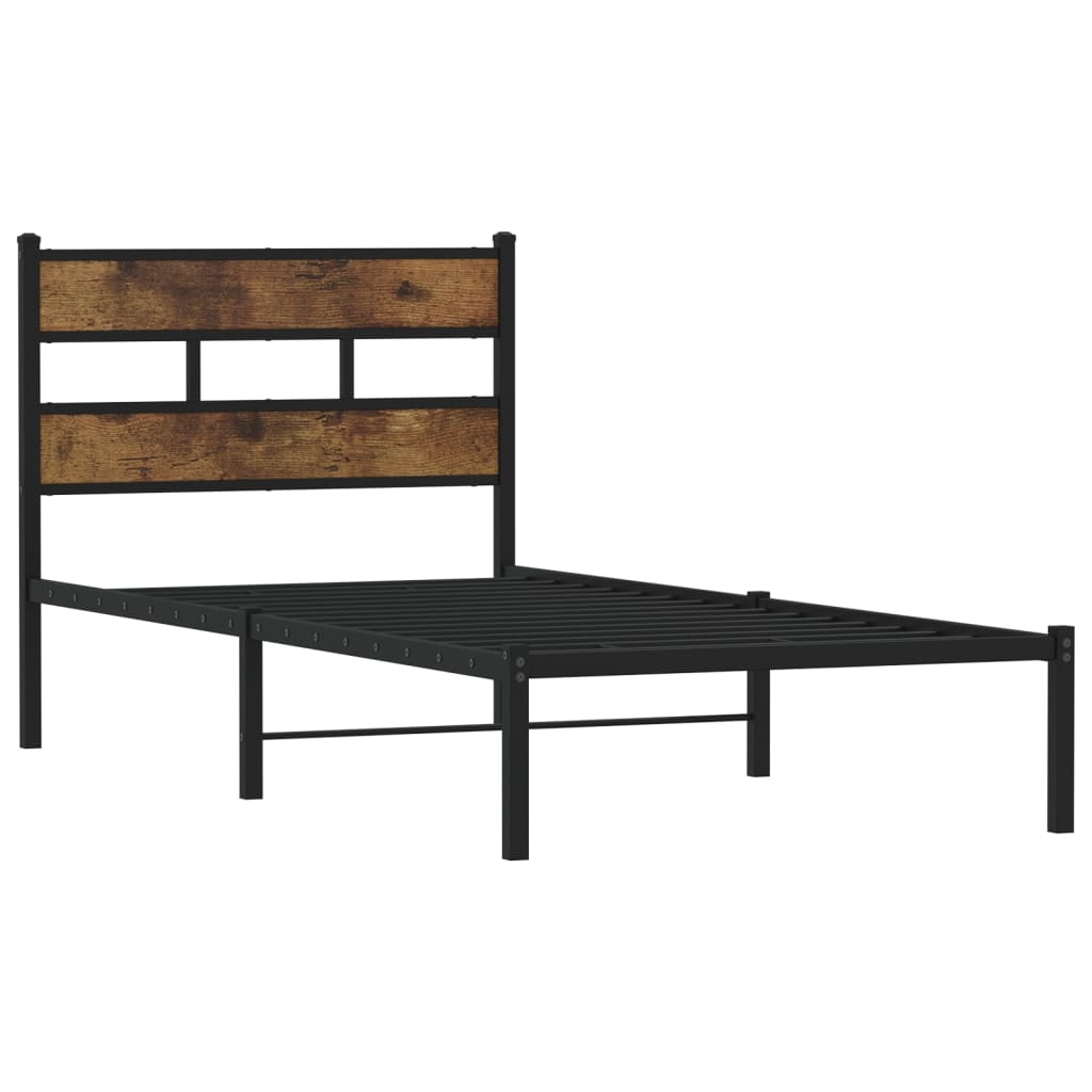 Metal Bed Frame without Mattress Smoked Oak 100x190 cm