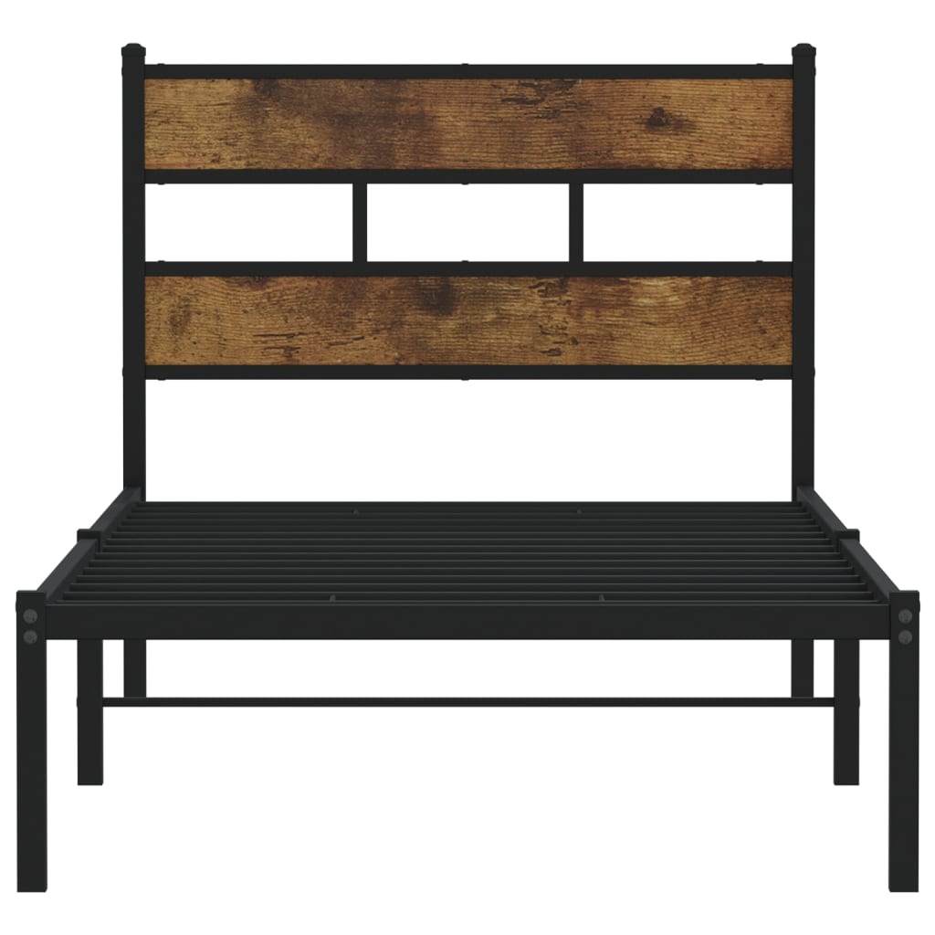 Metal Bed Frame without Mattress Smoked Oak 100x190 cm