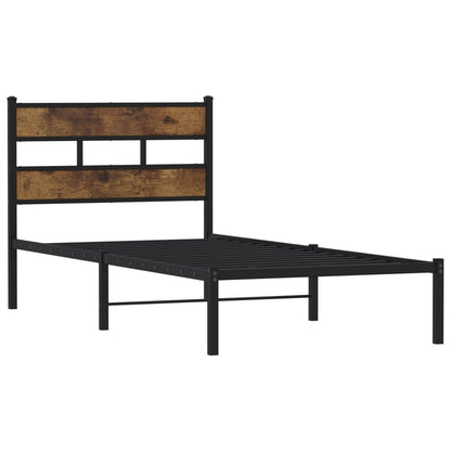 Metal Bed Frame without Mattress Smoked Oak 107x203 cm