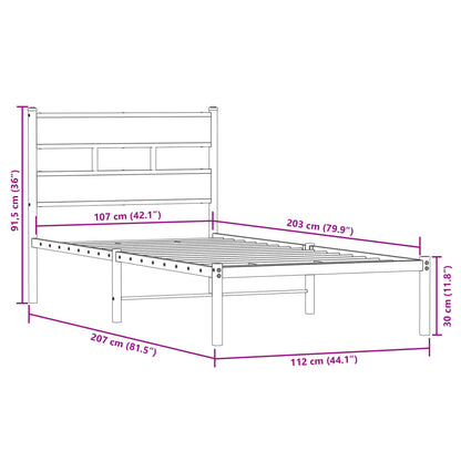 Metal Bed Frame without Mattress Smoked Oak 107x203 cm