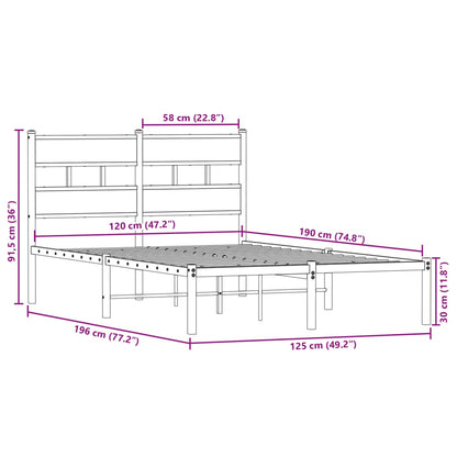 Metal Bed Frame without Mattress Smoked Oak 120x190 cm Small Double