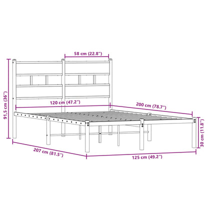 Metal Bed Frame without Mattress Smoked Oak 120x200 cm