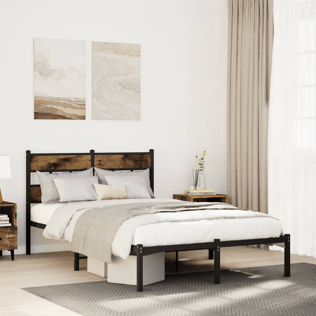 Metal Bed Frame without Mattress Smoked Oak 120x200 cm