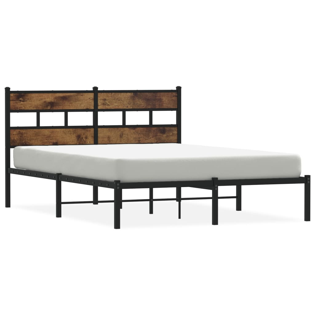 Metal Bed Frame without Mattress Smoked Oak 135x190 cm Double