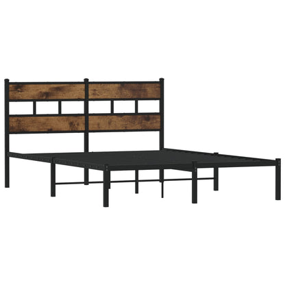 Metal Bed Frame without Mattress Smoked Oak 135x190 cm Double