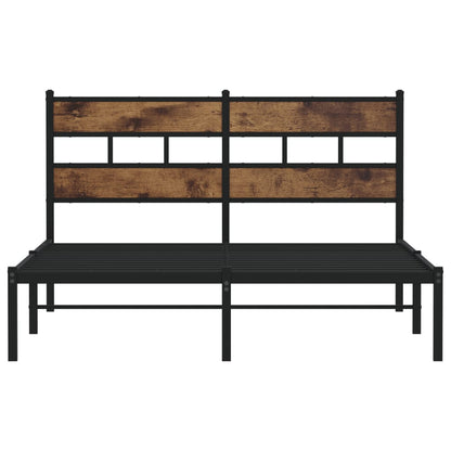 Metal Bed Frame without Mattress Smoked Oak 135x190 cm Double