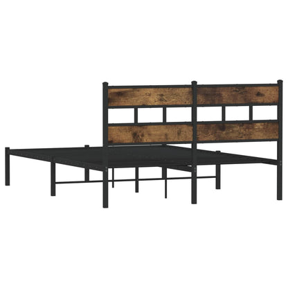 Metal Bed Frame without Mattress Smoked Oak 135x190 cm Double