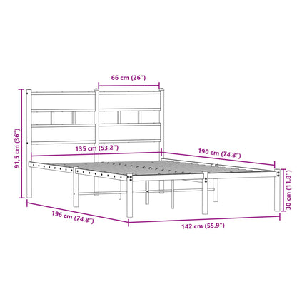 Metal Bed Frame without Mattress Smoked Oak 135x190 cm Double