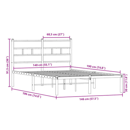 Metal Bed Frame without Mattress Smoked Oak 140x190 cm