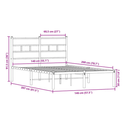 Metal Bed Frame without Mattress Smoked Oak 140x200 cm