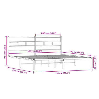 Metal Bed Frame without Mattress Smoked Oak 180x200 cm Super King