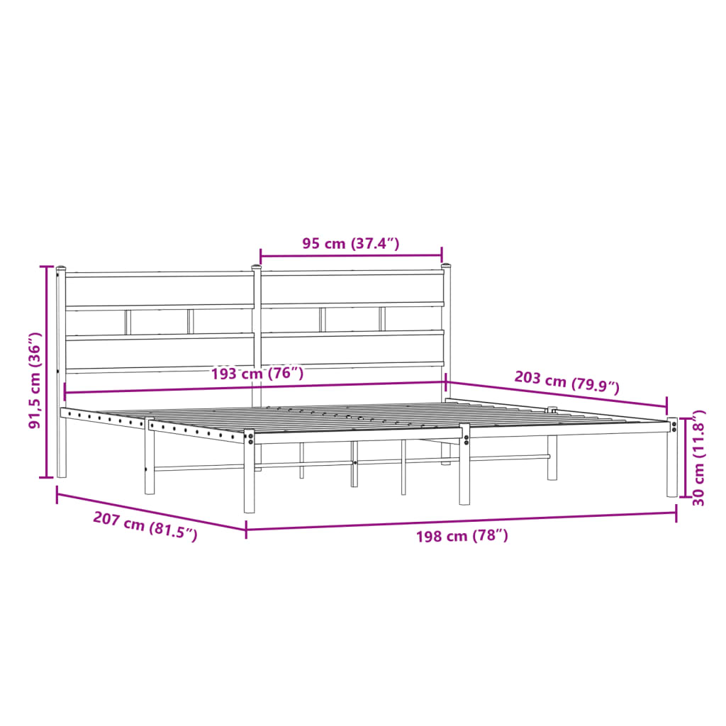 Metal Bed Frame without Mattress Smoked Oak 193x203 cm