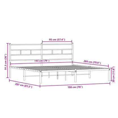 Metal Bed Frame without Mattress Smoked Oak 193x203 cm