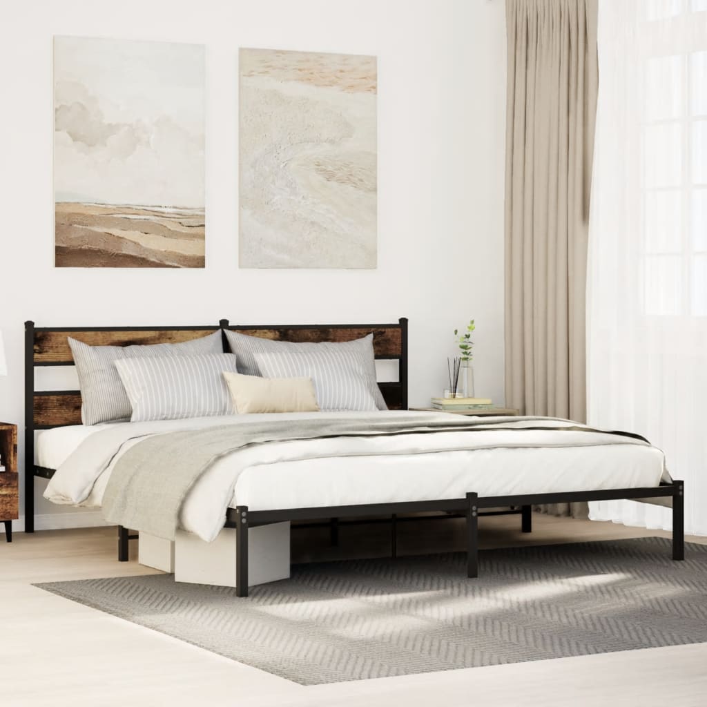 Metal Bed Frame without Mattress Smoked Oak 193x203 cm