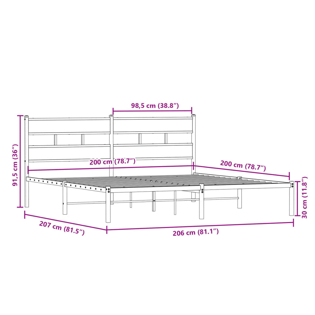 Metal Bed Frame without Mattress Smoked Oak 200x200 cm